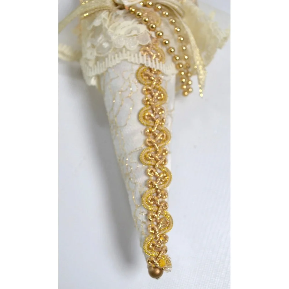 Vintage Porcelain Faced Angel Christmas Tree Ornament in Cone Gown 10